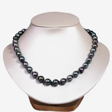 AAA 8-10mm Tahitian Black Pearl Necklace 14k White gold clasp